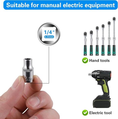 4-Piece 5.5mm Socket Set, 1/4-Inch Drive, 6-Point, Deep *2 & Shallow *2 Sockets, Corrosion Resistance, Compatible with Standard Ratchet Wrenches and Tools in Saudi Arabia