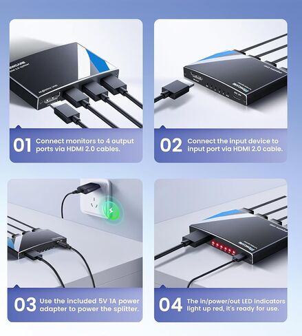 NEWCARE HDMI Splitter 1 in 3 Out with HDMI Cable, 3 Way HDMI Splitter 4K Mirror/Duplicate Full HD Screen, 1 to 3 HDMI Splitter Support 2Kx4K@30Hz, 1080P, HDR for PS3/4/5, HDTV, Projector in Saudi Arabia