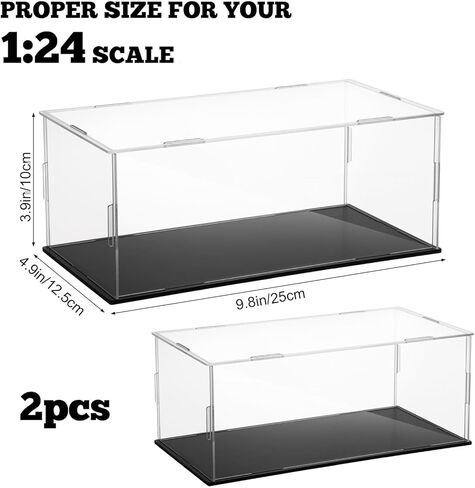 2 Pack Acrylic Display Case for 1: 24 Scale Clear Display Boxes with Plastic Base, Model Showcase & Storage Organizer for 1/24 in Saudi Arabia