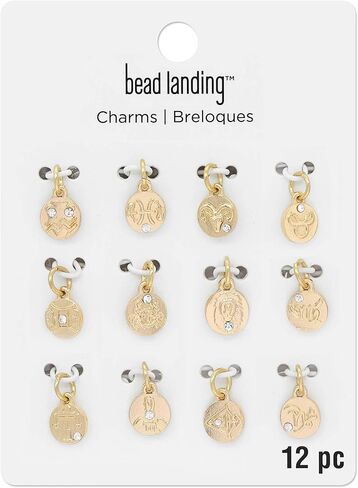 Bead Landing Gold Zodiac Coin Charms Charms for DIY Jewelry Making, Necklaces, Bracelets & Keychains, 12 Pack in Kuwait