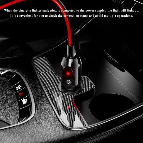 Fused Cigarette Lighter Male Plug, 12V Cigar Lighter Plug Replacement with Extension Cable & LED Light, 15A 16AWG Fused Socket Cord DC Battery Charger Kit for Most Vehicles in Kuwait