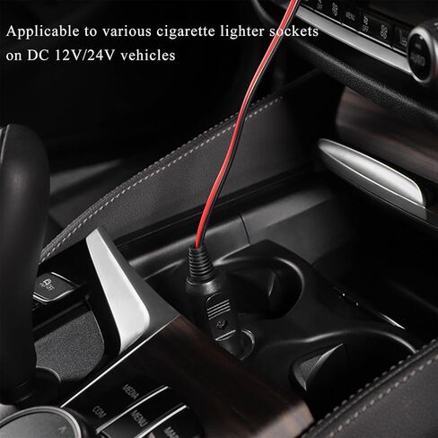Fused Cigarette Lighter Male Plug, 12V Cigar Lighter Plug Replacement with Extension Cable & LED Light, 15A 16AWG Fused Socket Cord DC Battery Charger Kit for Most Vehicles in Kuwait