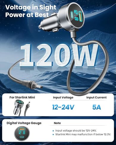 Starlink Mini Cable, 3-in-1 Starlink Mini Car Adapter with 10FT DC Power Cord, 12-48V Cigarette Lighter USB-C PD 45W and USB-A QC 18W Fast Charging Ports for Cars, SUVs, Trucks & RVs in Saudi Arabia