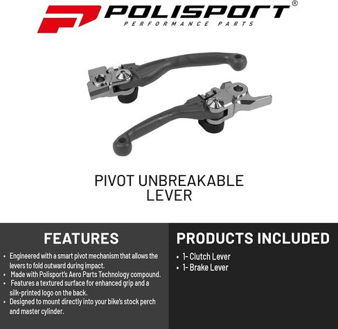 مجموعة أذرع Polisport Pivot غير قابلة للكسر - تناسب: Honda CRF 250R/250RX/450R/450RX (2007-2024) أذرع الفرامل/القابض موتوكروس (MX/Enduro)، مركب متين، شكل OEM، سهل التركيب، رمادي ناردو in Kuwait
