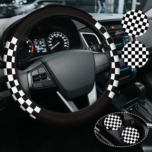 Cute Cherry Steering Steering Wheel Cover, Non-Slip Neoprene Steering Wheel Cover, Cute Cherry Car Accessories for Women, Universal 15 Inch Fit Auto, SUVS, Includes 2 Ceramic Cup Coasters in Saudi Arabia