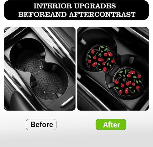 Cute Cherry Steering Steering Wheel Cover, Non-Slip Neoprene Steering Wheel Cover, Cute Cherry Car Accessories for Women, Universal 15 Inch Fit Auto, SUVS, Includes 2 Ceramic Cup Coasters in Saudi Arabia