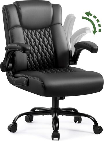Executive Office Chair, Ergonomic Home Office Desk Chair with Lumbar Support & Flip-up Armrest, PU Leather Computer Seating for Short People, Black in Saudi Arabia