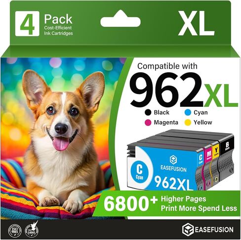استبدال EaseFusion 962XL لحزمة التحرير والسرد لخراطيش الحبر HP 962XL HP962XL HP962 تعمل مع طابعات HP OfficeJet Pro 9010 9015 9018 9020 9025 (أسود/أصفر/سماوي/أرجواني، 4 عبوات) in Kuwait