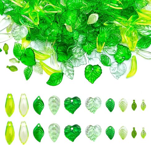 400 PCS Green Acrylic Leaf Beads for Jewelry Making, Transparent Tiny Leaves Charms Green Leaf Bead Caps DIY Spring Crafts Earring Bracelet Beaded Plants in Saudi Arabia