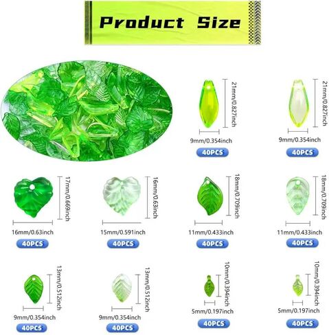 400 PCS Green Acrylic Leaf Beads for Jewelry Making, Transparent Tiny Leaves Charms Green Leaf Bead Caps DIY Spring Crafts Earring Bracelet Beaded Plants in Saudi Arabia