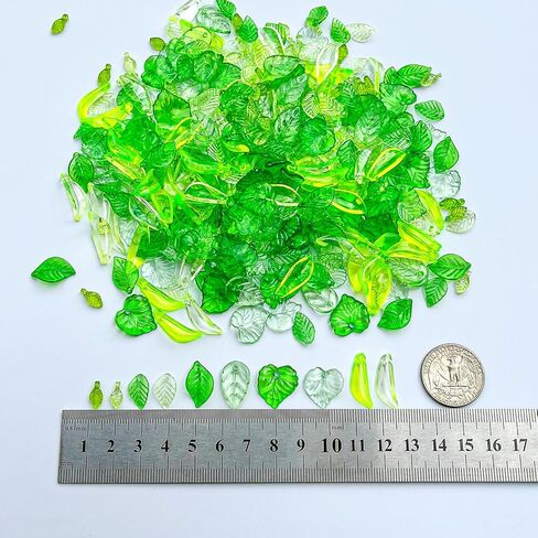400 PCS Green Acrylic Leaf Beads for Jewelry Making, Transparent Tiny Leaves Charms Green Leaf Bead Caps DIY Spring Crafts Earring Bracelet Beaded Plants in Saudi Arabia