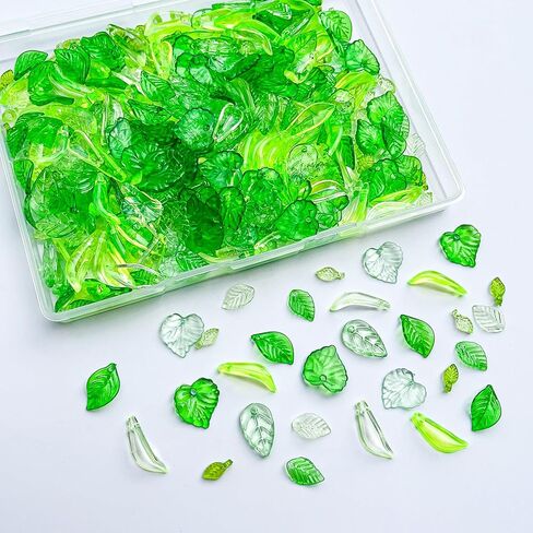 400 PCS Green Acrylic Leaf Beads for Jewelry Making, Transparent Tiny Leaves Charms Green Leaf Bead Caps DIY Spring Crafts Earring Bracelet Beaded Plants in Saudi Arabia