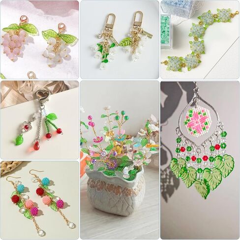 400 PCS Green Acrylic Leaf Beads for Jewelry Making, Transparent Tiny Leaves Charms Green Leaf Bead Caps DIY Spring Crafts Earring Bracelet Beaded Plants in Saudi Arabia