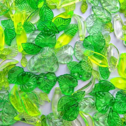 400 PCS Green Acrylic Leaf Beads for Jewelry Making, Transparent Tiny Leaves Charms Green Leaf Bead Caps DIY Spring Crafts Earring Bracelet Beaded Plants in Saudi Arabia
