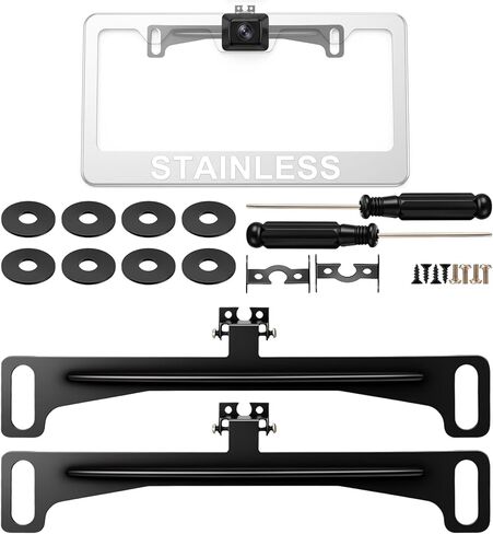 2 Pcs License Plate Camera Mount, No-Drill Universal Backup Camera License Plate Mount for Sedan, SUV, Truck (Black, 9.8 x 2.8 x 0.4 in) in Kuwait