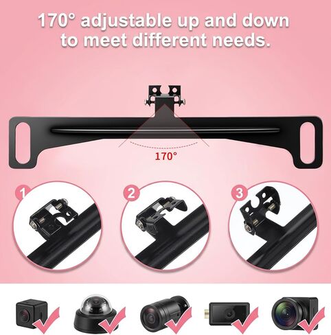 2 Pcs License Plate Camera Mount, No-Drill Universal Backup Camera License Plate Mount for Sedan, SUV, Truck (Black, 9.8 x 2.8 x 0.4 in) in Kuwait