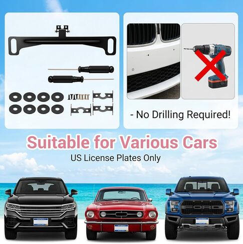 2 Pcs License Plate Camera Mount, No-Drill Universal Backup Camera License Plate Mount for Sedan, SUV, Truck (Black, 9.8 x 2.8 x 0.4 in) in Kuwait