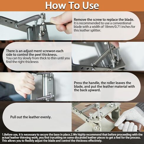Manual Leather Skiver Splitter,Stainless Leather Skiving Tool Set,Leather Peeling Machine with 10 PCS Blades and Gloves,Leather Working Tools for DIY Leather Thinning,Adjustable Thickness in Saudi Arabia