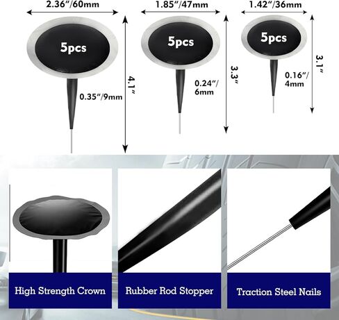 Tire Patch Kit Tire Repair Kit Including Tire Patch Plugs in 3 Size, Tungsten Steel Buffing Wheel, Tire Patch Roller with 4mm Twist Drill Bit for Vehicle in Saudi Arabia
