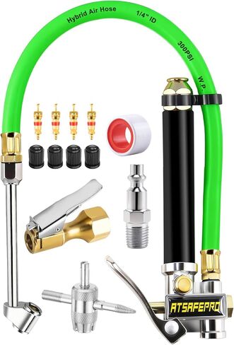 ATsafepro Tire Inflator with Gauge-10-120PSI, 3-in-1 Inflate, Deflate & Measure, Dual-Head & Lock-On Chuck, Tire Pressure Gauge with Rubber Hose, Compatible with 1/4" NPT Air Compressor in Saudi Arabia