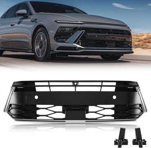 TODO Front Bumper Grille Compatible with 2024-2025 Hyundai Sonata SE SEL Limited, Glossy Black Upper Mesh Grill with Camera & Sensor Holes, Replaces 86351-L1510 863A0-L1BJ0 in Kuwait