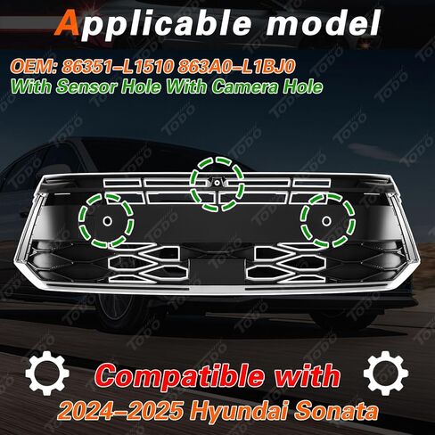 TODO Front Bumper Grille Compatible with 2024-2025 Hyundai Sonata SE SEL Limited, Glossy Black Upper Mesh Grill with Camera & Sensor Holes, Replaces 86351-L1510 863A0-L1BJ0 in Saudi Arabia