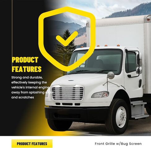 Front Grille Compatible with 2002-2022 Freightliner M2 Business Class 100 106 112 1714787000 A1714787001 Bumper Grill w/Bug Screen Chrome+Painted in Kuwait
