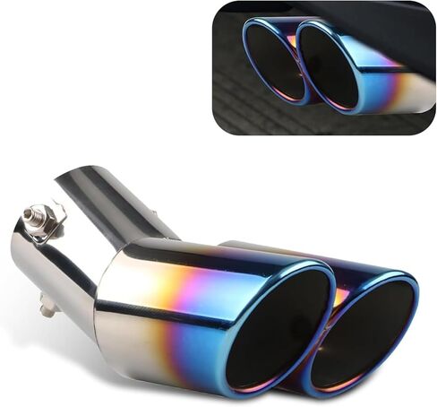 2.5" Inlet Curved Dual Exhaust Tip, Stainless Steel Slant Cut Bolt-On Muffler Tail Pipe, Auto Exterior Modified Accessory Universal for Most Cars (Baked Blue) in Saudi Arabia