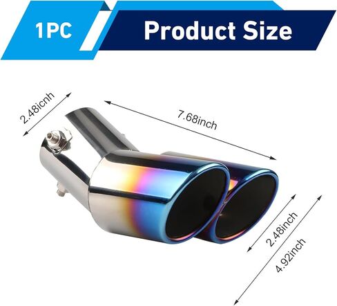 2.5" Inlet Curved Dual Exhaust Tip, Stainless Steel Slant Cut Bolt-On Muffler Tail Pipe, Auto Exterior Modified Accessory Universal for Most Cars (Baked Blue) in Saudi Arabia