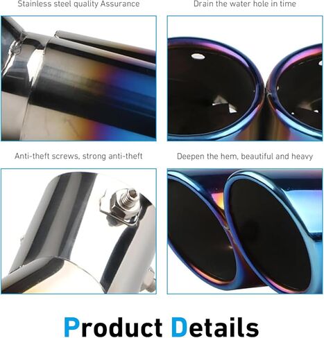 2.5" Inlet Curved Dual Exhaust Tip, Stainless Steel Slant Cut Bolt-On Muffler Tail Pipe, Auto Exterior Modified Accessory Universal for Most Cars (Baked Blue) in Saudi Arabia