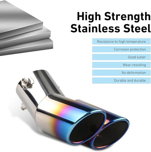 2.5" Inlet Curved Dual Exhaust Tip, Stainless Steel Slant Cut Bolt-On Muffler Tail Pipe, Auto Exterior Modified Accessory Universal for Most Cars (Baked Blue) in Saudi Arabia