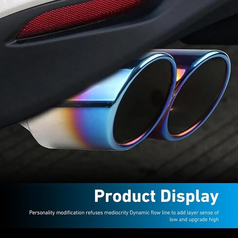 2.5" Inlet Curved Dual Exhaust Tip, Stainless Steel Slant Cut Bolt-On Muffler Tail Pipe, Auto Exterior Modified Accessory Universal for Most Cars (Baked Blue) in Saudi Arabia