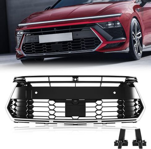 TODO Front Bumper Grille Compatible with 2024-2025 Hyundai Sonata SE SEL Limited, Glossy Black Upper Mesh Grill with Camera & Sensor Holes, Replaces 86351-L1510 863A0-L1BJ0 in Saudi Arabia