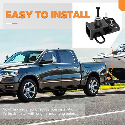 جهاز استقبال وصلة ربط FieryRed مقاس 2 بوصة متوافق مع 2019-2024 Dodge Ram 1500 Newbody، وصلة سحب مقطورة خلفية من الفئة 3 مع مسامير، معطف مسحوق لامع مضاد للصدأ، أسود in Kuwait