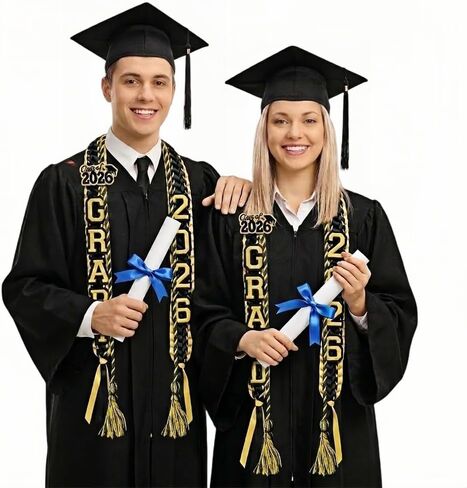 التخرج ليو فئة من 2026 DIY التخرج المال ليس التطريز الشريط قلادة الملحقات Congrats Grad حزب ليو الزينة للمدرسة الثانوية والجامعية (أسود وذهبي) in Kuwait