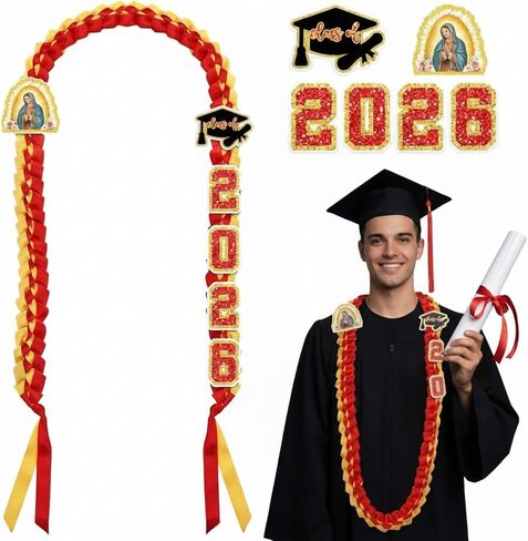 Suncalla Graduation Money Leis Class of 2026 التخرج المكسيكي مضفر الشريط Lei مع 2026 رقعة للكلية المكسيكية الأمريكية هدية التخرج في المدرسة الثانوية (أخضر أبيض، سانت جود) in Kuwait
