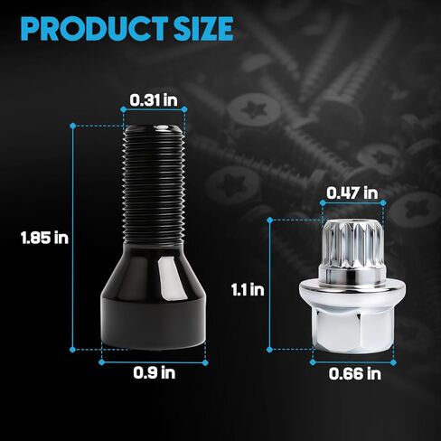 6 قطعة M14x1.25mm مجموعة قفل العجلة 4 مسامير قفل عجلة مضادة للسرقة و2 مفاتيح أمان لسيارات BMW الداخلية ومسامير العروة تناسب E90 E92 E60 E63 E82 E70 X5 E71 2007-2021 يستبدل 36-13-6-776-076 36136776076 in Kuwait