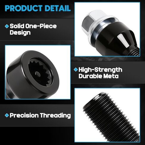 6 قطعة M14x1.25mm مجموعة قفل العجلة 4 مسامير قفل عجلة مضادة للسرقة و2 مفاتيح أمان لسيارات BMW الداخلية ومسامير العروة تناسب E90 E92 E60 E63 E82 E70 X5 E71 2007-2021 يستبدل 36-13-6-776-076 36136776076 in Kuwait