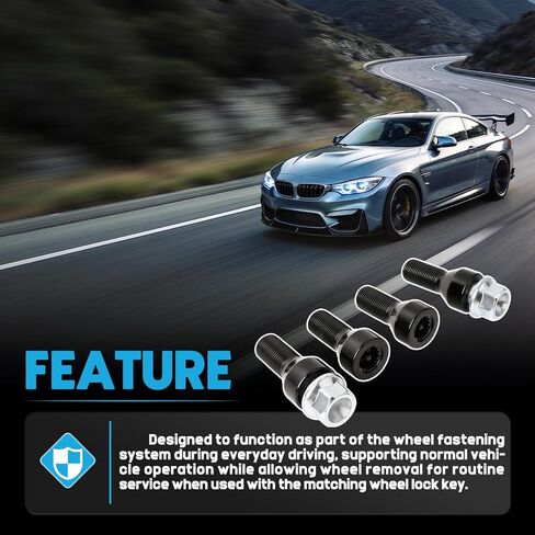 6 قطعة M14x1.25mm مجموعة قفل العجلة 4 مسامير قفل عجلة مضادة للسرقة و2 مفاتيح أمان لسيارات BMW الداخلية ومسامير العروة تناسب E90 E92 E60 E63 E82 E70 X5 E71 2007-2021 يستبدل 36-13-6-776-076 36136776076 in Kuwait