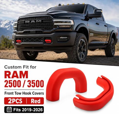 2Pcs Front Tow Hook Covers - Compatible with 2019-2026 Ram 2500 3500, Red Tow Hook Cover Caps, Front Bumper Exterior Trim Accessories in Saudi Arabia