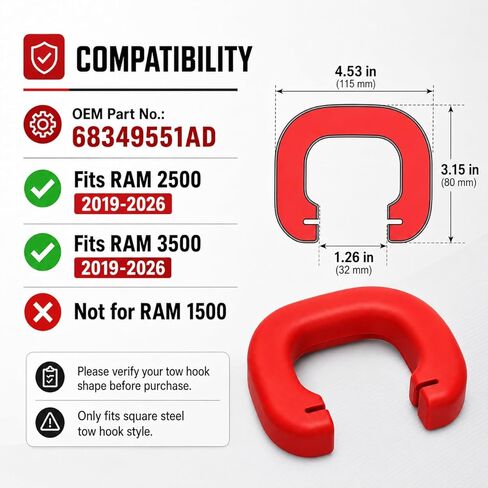 2Pcs Front Tow Hook Covers - Compatible with 2019-2026 Ram 2500 3500, Red Tow Hook Cover Caps, Front Bumper Exterior Trim Accessories in Saudi Arabia