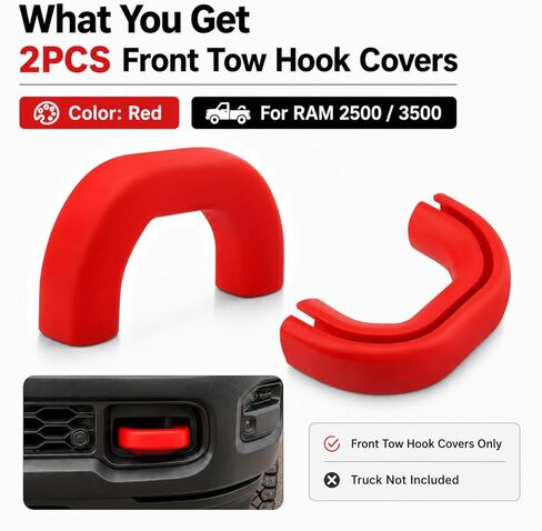 2Pcs Front Tow Hook Covers - Compatible with 2019-2026 Ram 2500 3500, Red Tow Hook Cover Caps, Front Bumper Exterior Trim Accessories in Saudi Arabia