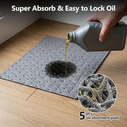 Oil Drip Pan for Under Car 34" x 22", Silicone Oil Spill Mat with 5 Absorbent Pads, Garage Drip Tray with 0.7" Raised Edge, Waterproof Non-Slip Floor Protector, Gray in Saudi Arabia