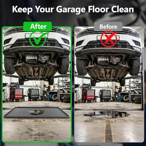 Oil Drip Pan for Under Car 34" x 22", Silicone Oil Spill Mat with 5 Absorbent Pads, Garage Drip Tray with 0.7" Raised Edge, Waterproof Non-Slip Floor Protector, Gray in Saudi Arabia