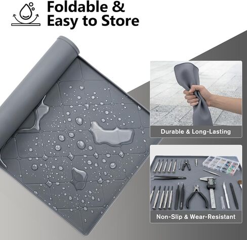 Oil Drip Pan for Under Car 34" x 22", Silicone Oil Spill Mat with 5 Absorbent Pads, Garage Drip Tray with 0.7" Raised Edge, Waterproof Non-Slip Floor Protector, Gray in Saudi Arabia