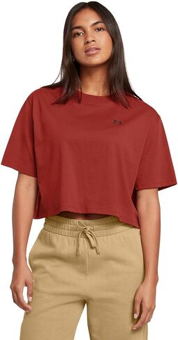 Under Armour Womens Boxy Crop Logo Short Sleeve T Shirt, (840) Earthen Orange / / Black, Medium Tall in Saudi Arabia