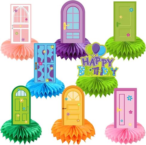 8 Pcs Monster Party Decoration, Colorful Door Theme Honeycomb Centerpieces 3D Double Sided Table Decor Supplies for Funny Monster Door Party Decoration in Saudi Arabia