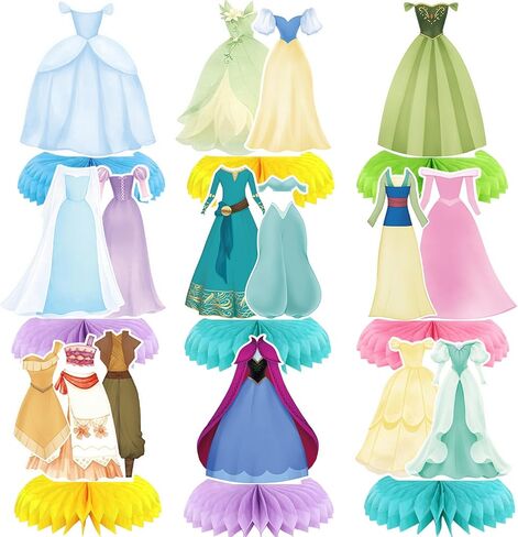 9 Pcs Princess Honeycomb Centerpieces, Double-Sided Princess Dress Table Toppers, for Girls Pastel Princess Theme Party Table Decorations in Saudi Arabia