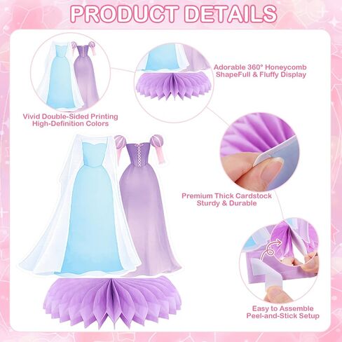 9 Pcs Princess Honeycomb Centerpieces, Double-Sided Princess Dress Table Toppers, for Girls Pastel Princess Theme Party Table Decorations in Saudi Arabia