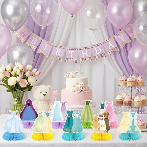 9 Pcs Princess Honeycomb Centerpieces, Double-Sided Princess Dress Table Toppers, for Girls Pastel Princess Theme Party Table Decorations in Saudi Arabia